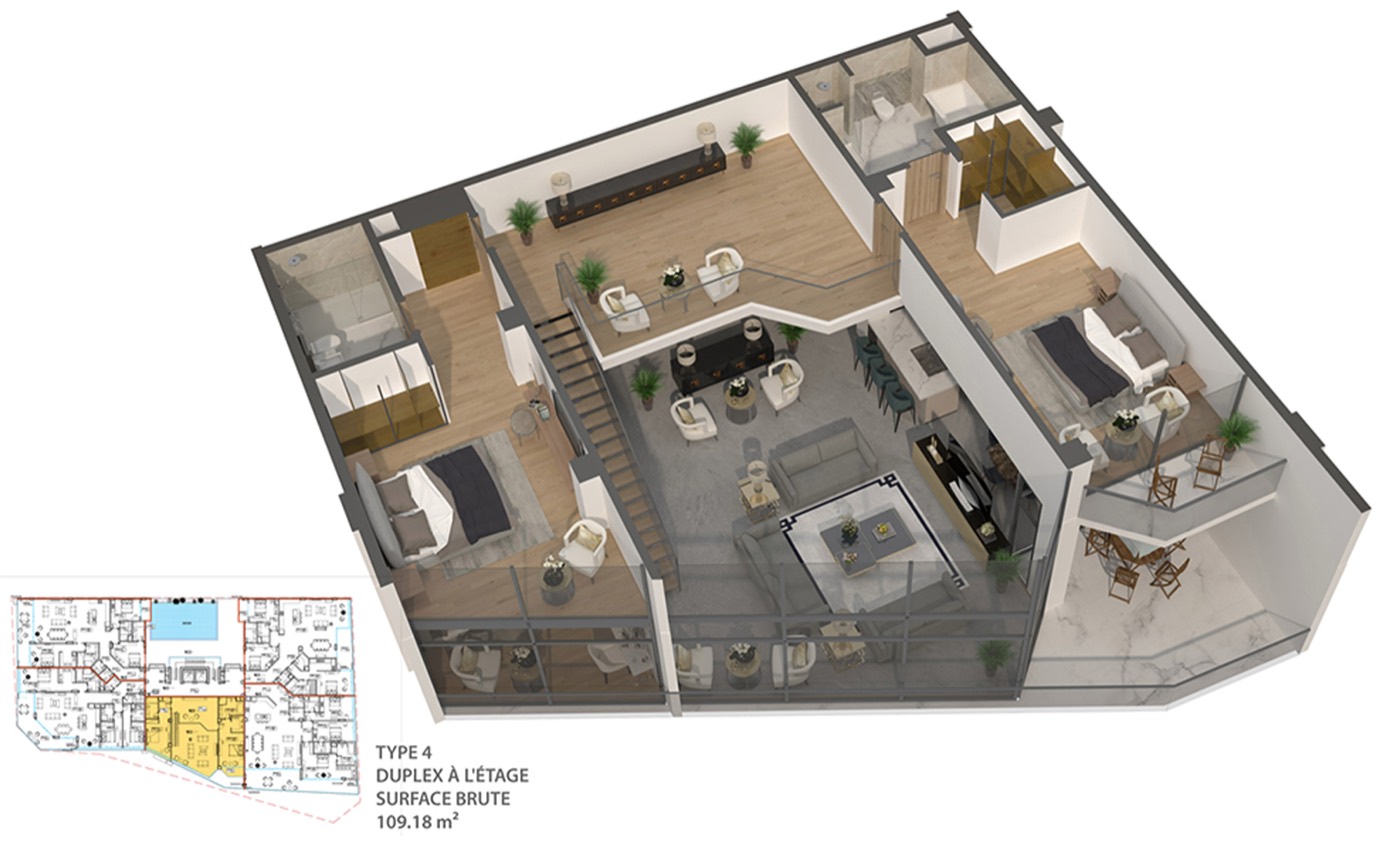 Plan 3D du duplex — étage